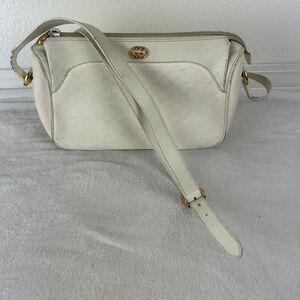 Vintage 1980'S Gucci GG pvc Canvas White Leather Trim Shoulder Bag # 001-58-0920